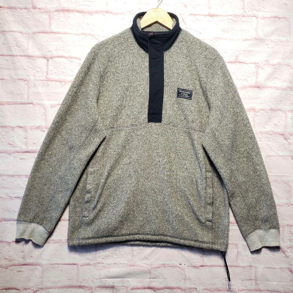 Abercrombie & Fitch Fleece Pullover Sweatshirt Mens Medium Gray Anorak Outdoor